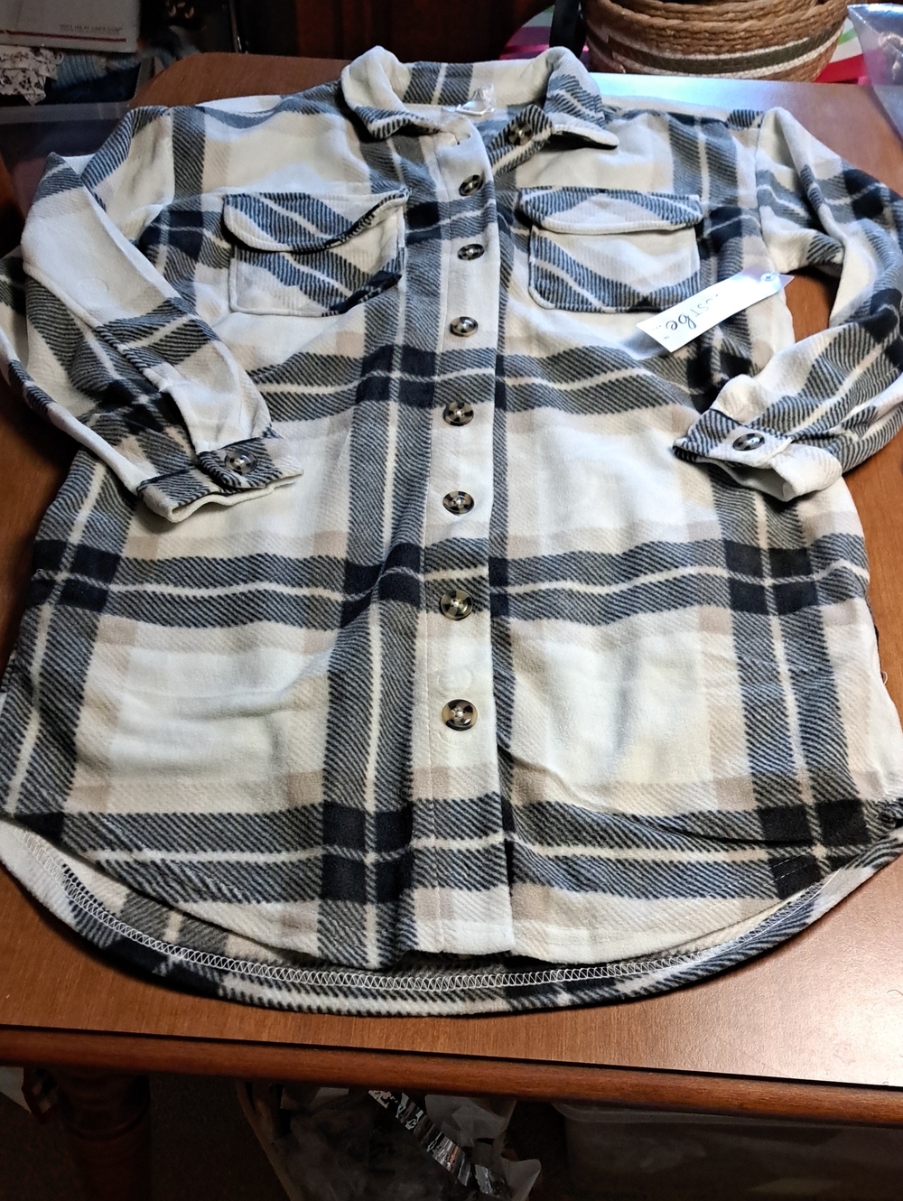 just be Black & White Plaid Button-Down Shirt Jacket
